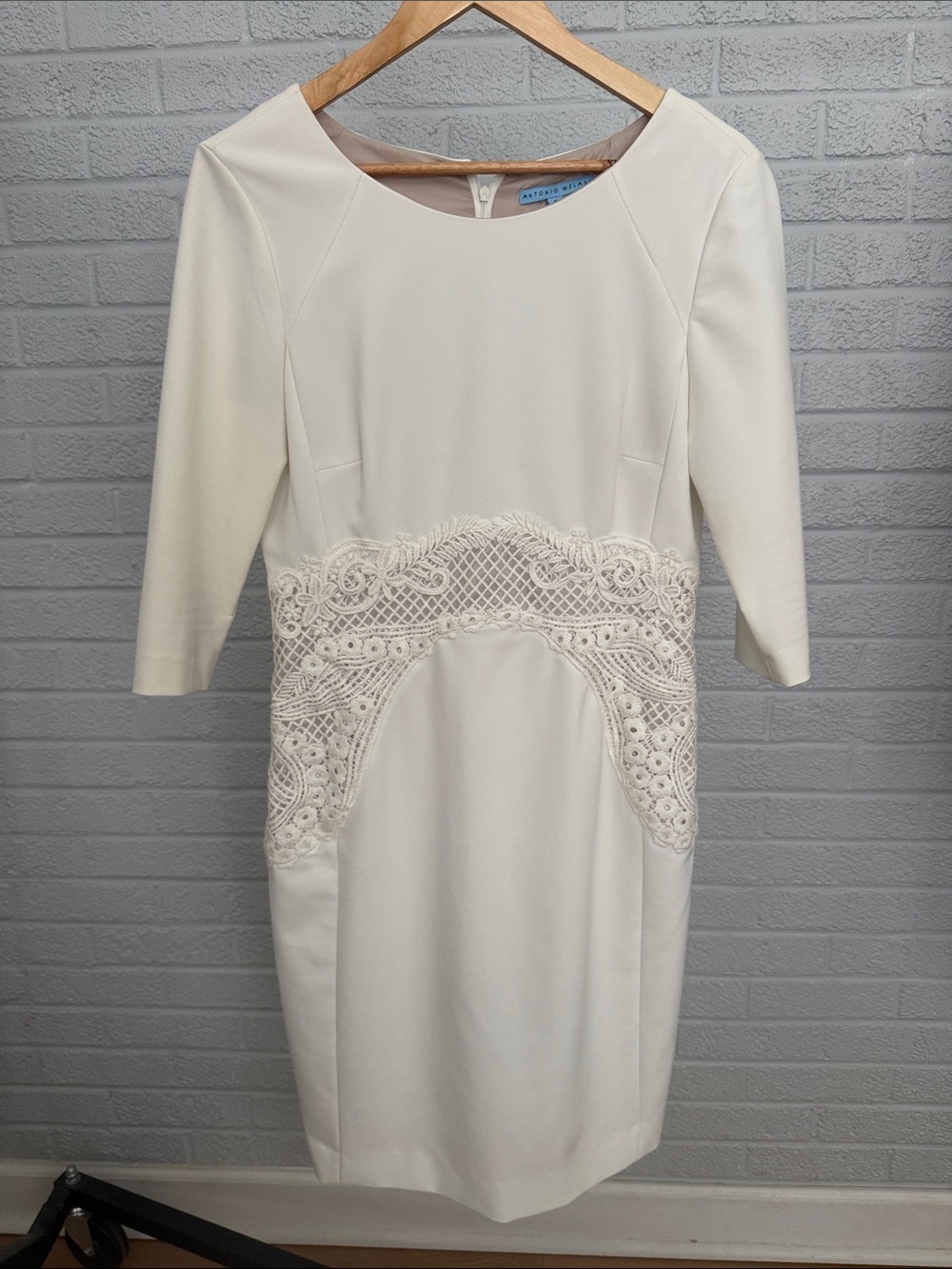 ANTONIO MELANI Ivory Lace-Detail Long Sleeve Sheath Dress